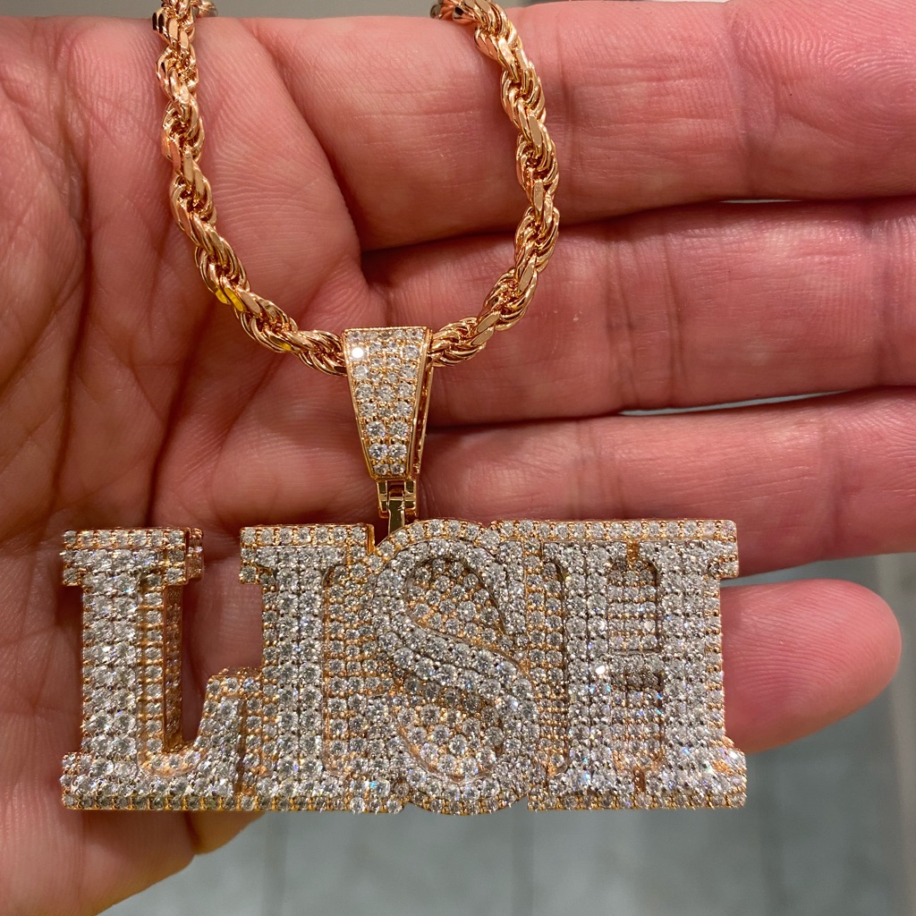 Custom Diamond Pendant (Lish) & Chain Rose Gold Plated 925 Silver
